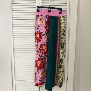 Anthropologie Pink and Green Wide Leg Pants